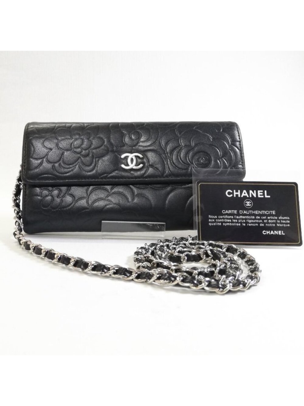 Chanel Camellia Wallet Black Chain Shoulder Bag